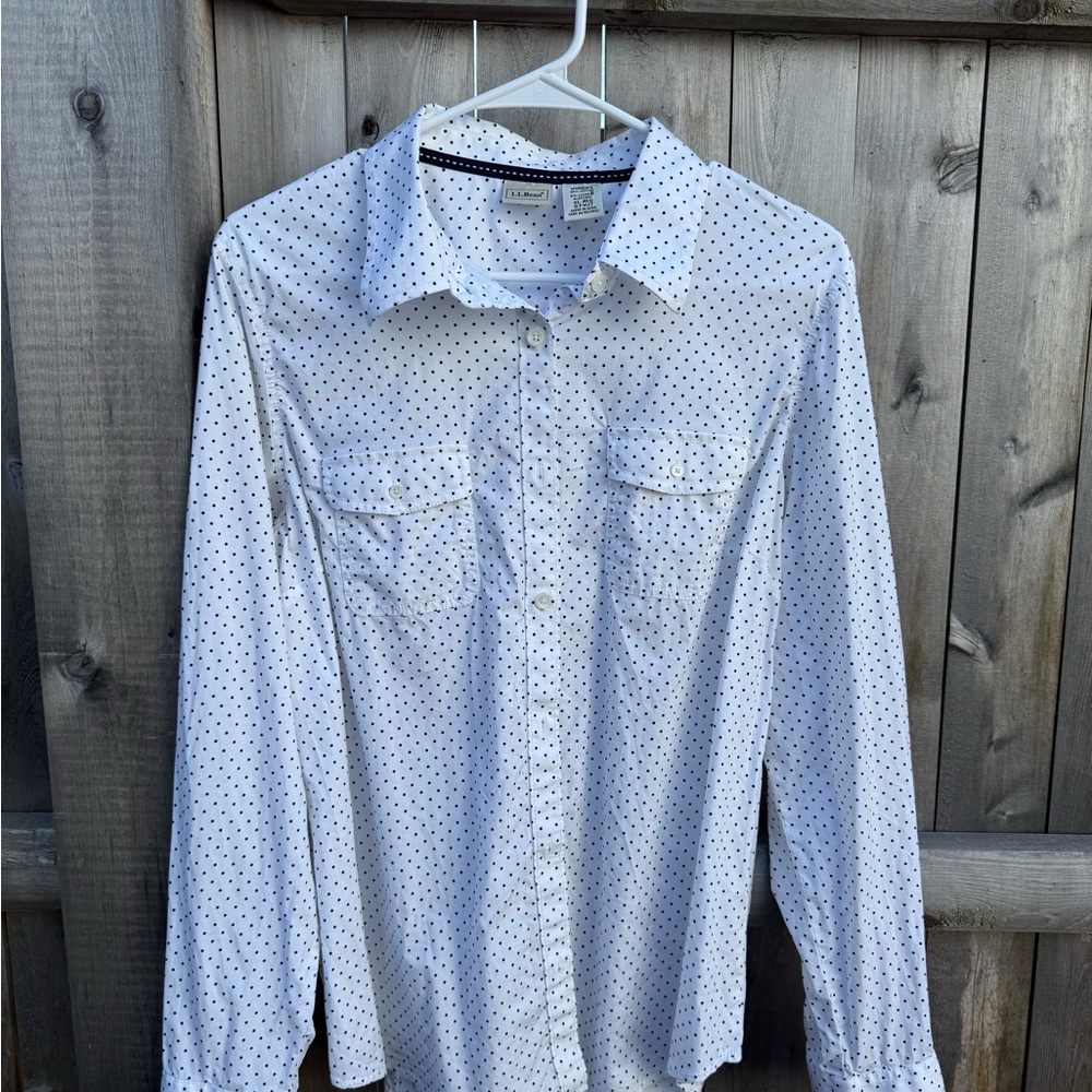 L.L.Bean Women’s Polka Dot Shirt CL Regular Cotton Stretch Classic Fit